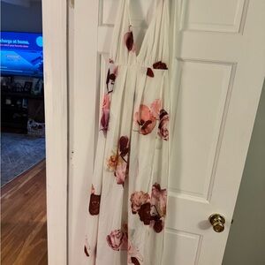 Floral White and Pink Maxi Dress